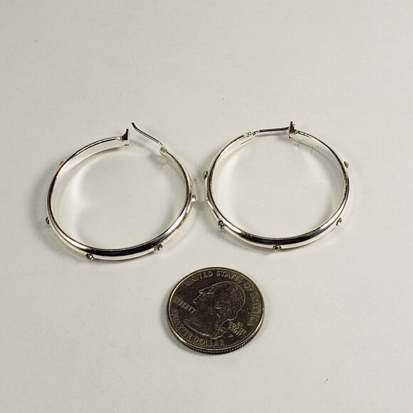 Women's stunning Polished Silver-tone Hoop Earrings With Sparkle Crystals, 1.5" - Picture 4 of 7
